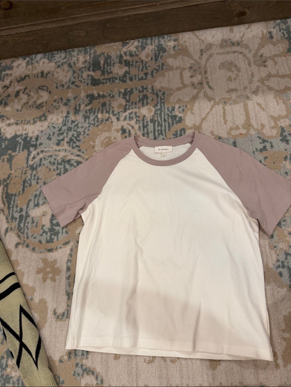 bohme Dusty Mauve and White Raglan Short Sleeve Tee baseball tee soo soft